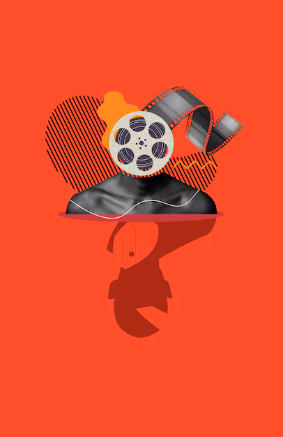 collage about movie time with film roll